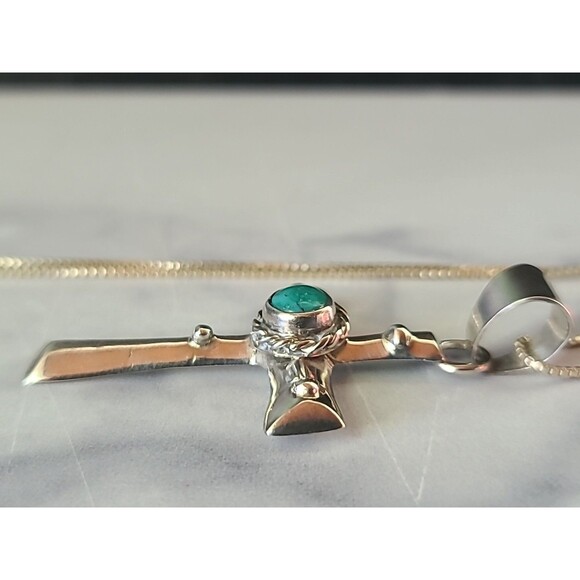 Milor 925 Sterling Silver Turquoise Cross Pendant Necklace Vintage, READ - Picture 4 of 10